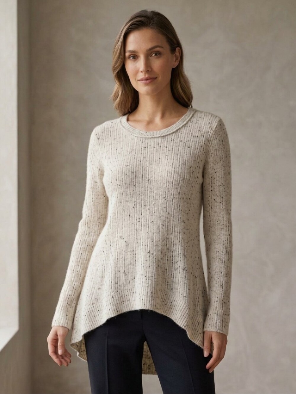 Women’s Aqua 100% Cashmere Crewneck Knit Long-Sleeve Tunic Sweater Large